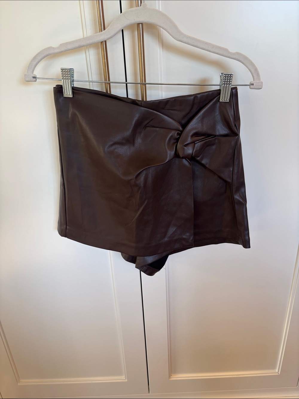 emory park Brown Faux Leather Knot-Front Skort
